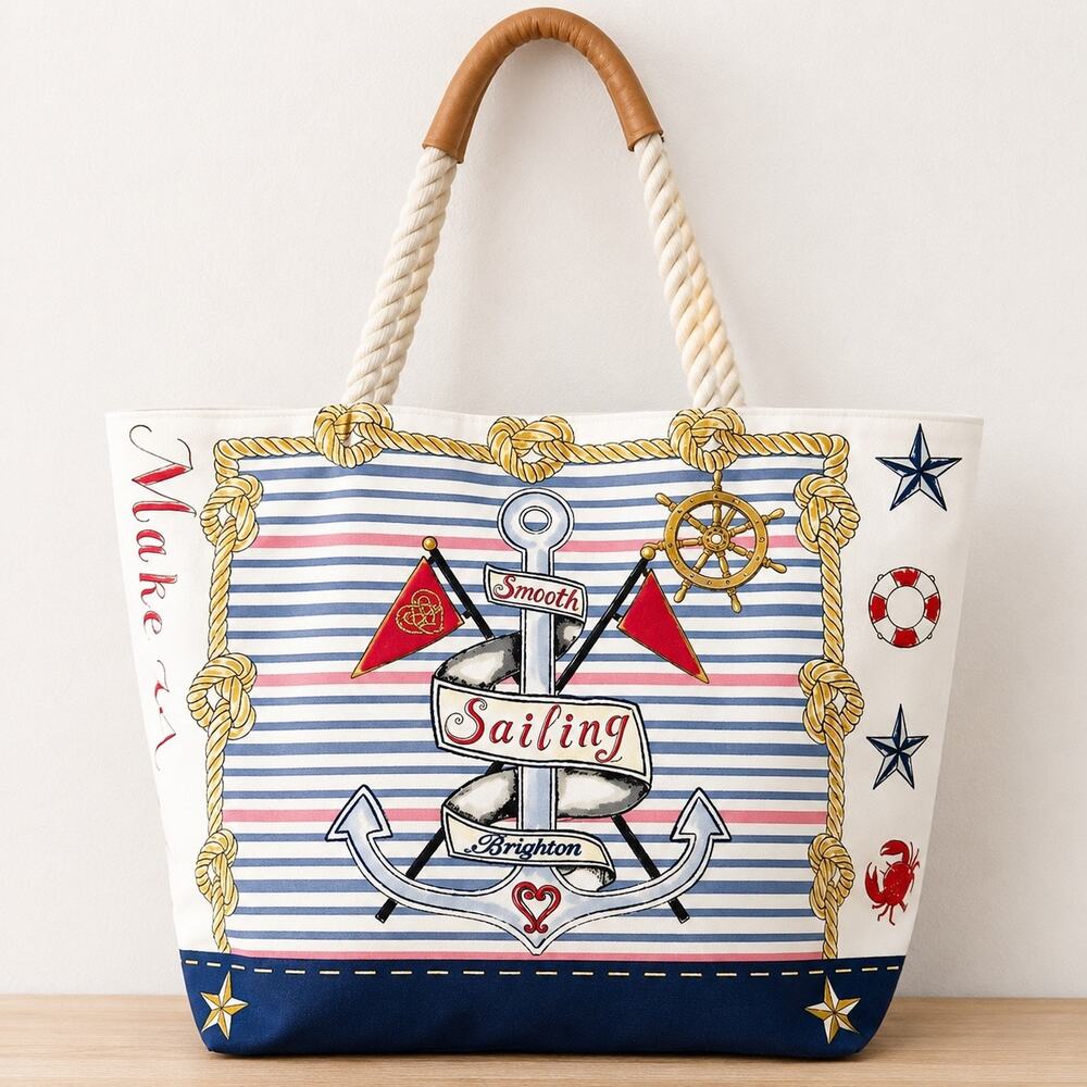 BRIGHTON | "Sail into summer" Nautical Anchor Sailing Rope Tote Beach Bag | XL